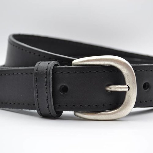 35mm zwarte gestikte italiaans volnerf lederen riem 