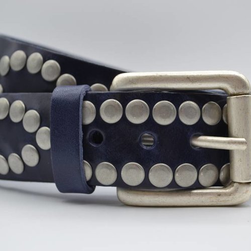 4cm blauwe volle studriem van Italiaans volnerf leer 