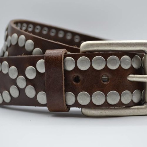 4cm bruine volle studriem van Italiaans volnerf leer 