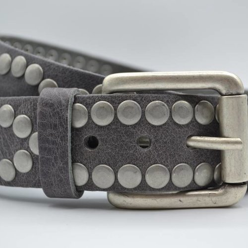 4cm grijze volle studriem van Italiaans volnerf leer 