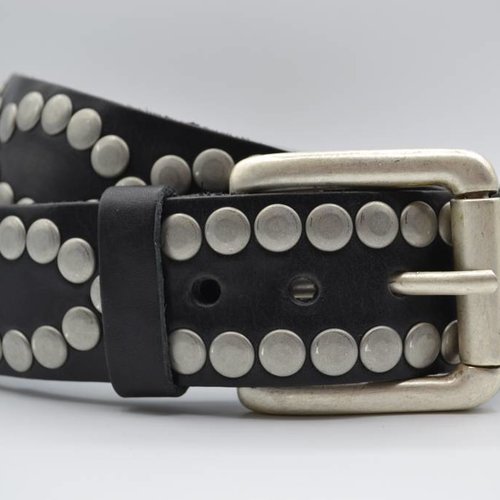 4cm zwarte volle studriem van Italiaans volnerf leer 