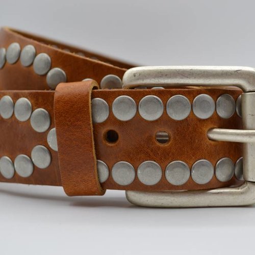 4cm cognac volle studriem van Italiaans volnerf leer 