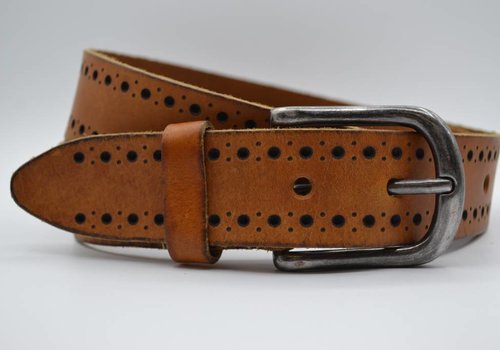 Scotts Bluf 4cm cognac diep gelaserde volnerf riem Scotts Bluf 4cm cognac diep gelaserde volnerf riem