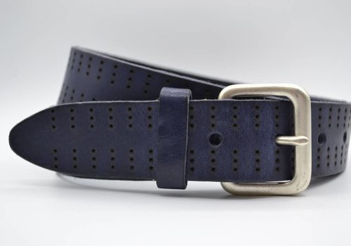 Scotts Bluf 4cm triple dot gelaserde blauwe volnerf lederen riem Scotts Bluf 4cm triple dot gelaserde blauwe volnerf lederen riem