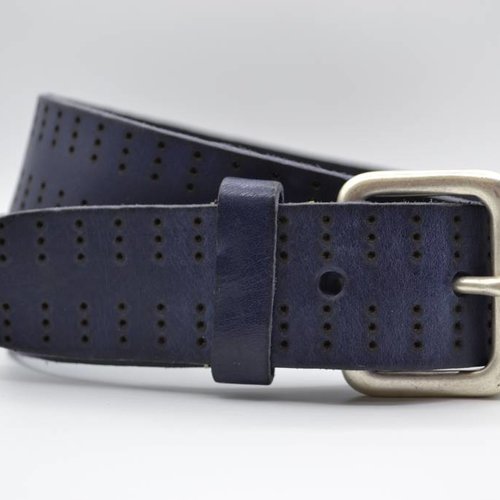 4cm triple dot gelaserde blauwe volnerf lederen riem 