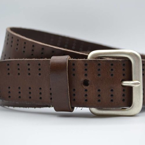 4cm triple dot gelaserde bruine volnerf lederen riem 