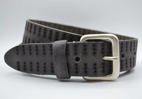 Scotts Bluf 4cm triple dot gelaserde grijze volnerf lederen riem Scotts Bluf 4cm triple dot gelaserde grijze volnerf lederen riem