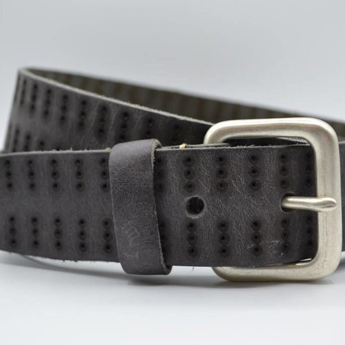 4cm triple dot gelaserde grijze volnerf lederen riem 