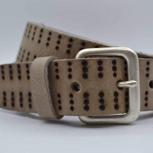 4cm triple dot gelaserde taupe volnerf lederen riem 