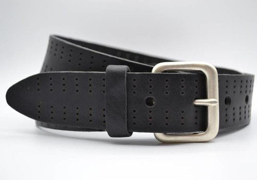 Scotts Bluf 4cm triple dot gelaserde zwarte volnerf lederen riem Scotts Bluf 4cm triple dot gelaserde zwarte volnerf lederen riem
