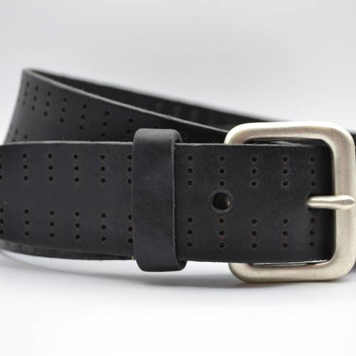 4cm triple dot gelaserde zwarte volnerf lederen riem 