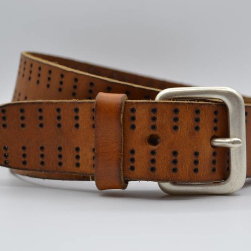 4cm triple dot gelaserde cognac volnerf lederen riem. 