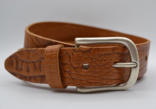 Scotts Bluf 4cm croco cognac italiaans volnerf lederen casual riem Scotts Bluf 4cm croco cognac italiaans volnerf lederen casual riem