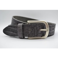 4cm Italiaans volnerf lederen riem met croco print en fijne afgeronde oud zilveren gesp