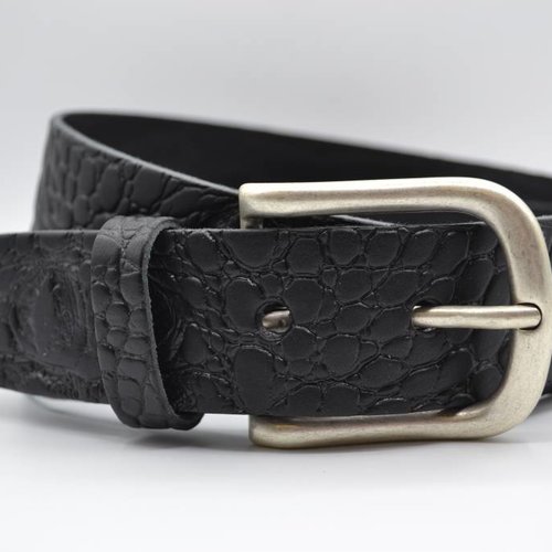 4cm croco zwart italiaans volnerf lederen casual riem 