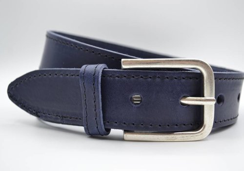 Scotts Bluf 4cm blauwe gestikt italiaans volnerf lederen riem Scotts Bluf 4cm blauwe gestikt italiaans volnerf lederen riem