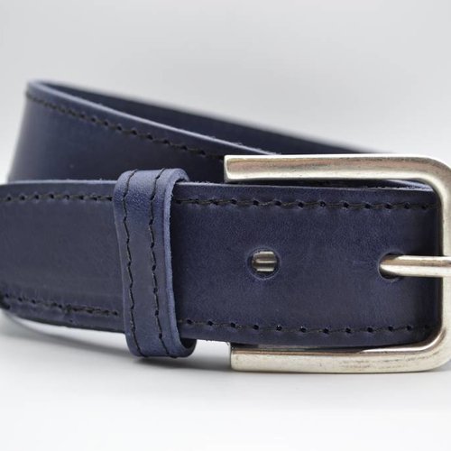 4cm blauwe gestikt italiaans volnerf lederen riem 