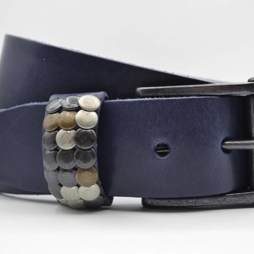 4,5cm blauwe studriem van Italiaans volnerf leer 