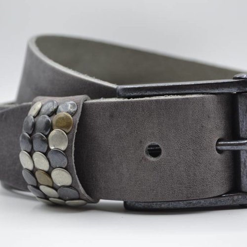 4,5cm grijze studriem van Italiaans volnerf leer 