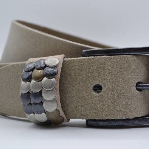 4,5cm taupe studriem van Italiaans volnerf leer 