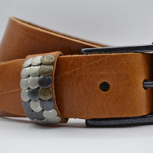 4,5cm cognac studriem van Italiaans volnerf leer 