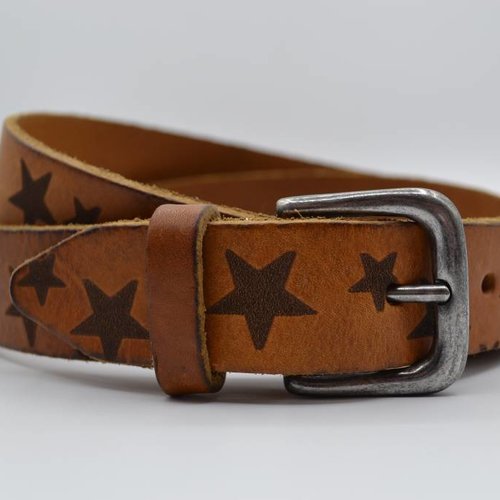 3cm cognac kinder riem met sterprint 