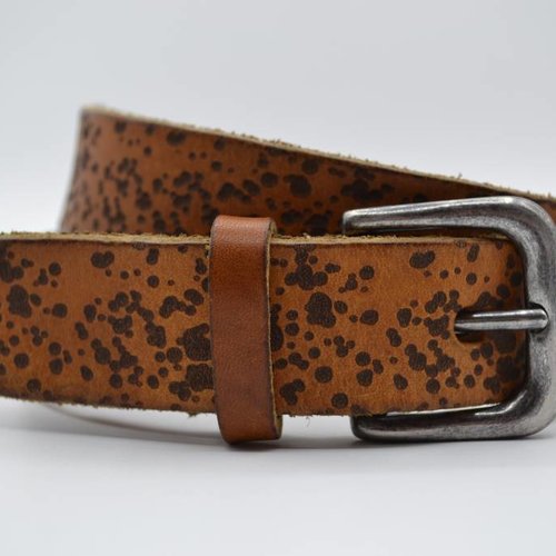 3cm cognac kinder riem met vlekprint 