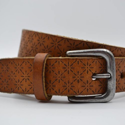 3cm cognac kinder riem met sneeuvlok print 