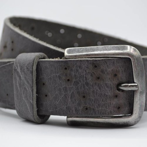 35mm grijze kinder riem met gebrande gaatjes 