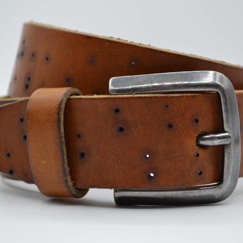35mm cognac kinder riem met gebrande gaatjes 