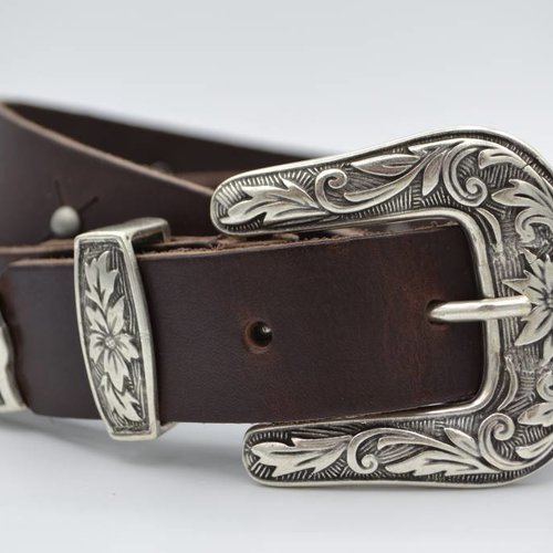 3cm bruine western stud riem met oud zilveren gesp 