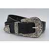 3cm zwarte western stud riem met oud zilveren gesp
