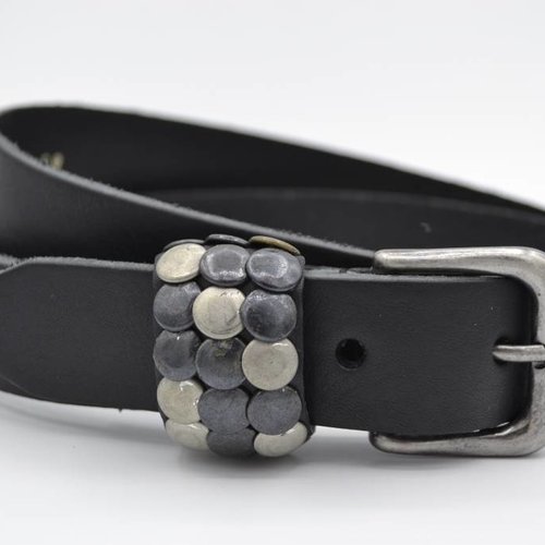 3cm zwarte studriem van Italiaans volnerf leer 