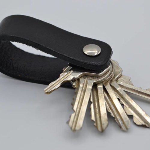 zwarte echt lederen sleutelhanger 