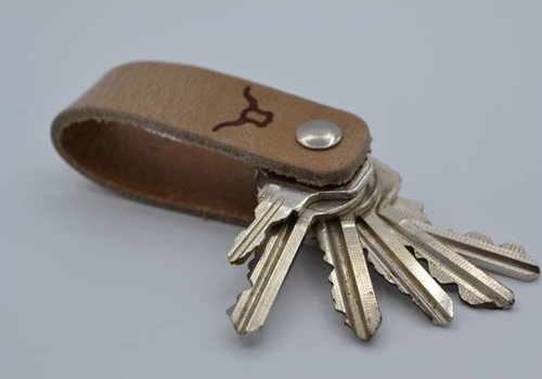 Scotts Bluf taupe echt lederen sleutelhanger met logo Scotts Bluf taupe echt lederen sleutelhanger met logo