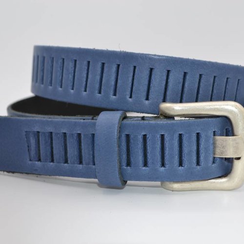 split lederen 30mm blauwe casual perforatie riem 