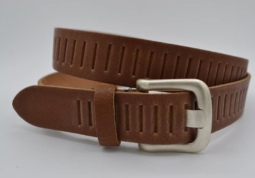 Scotts Bluf split lederen 30mm cognac casual perforatie riem Scotts Bluf split lederen 30mm cognac casual perforatie riem