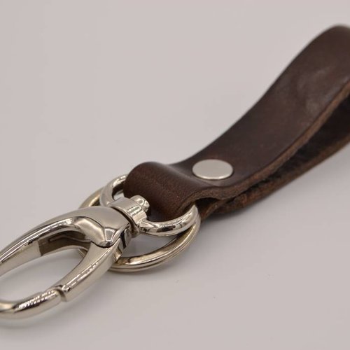 Bruine echt lederen sleutelhanger 