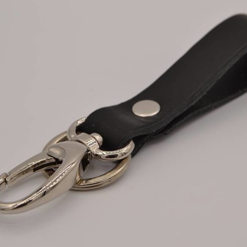 Zwarte echt lederen sleutelhanger 