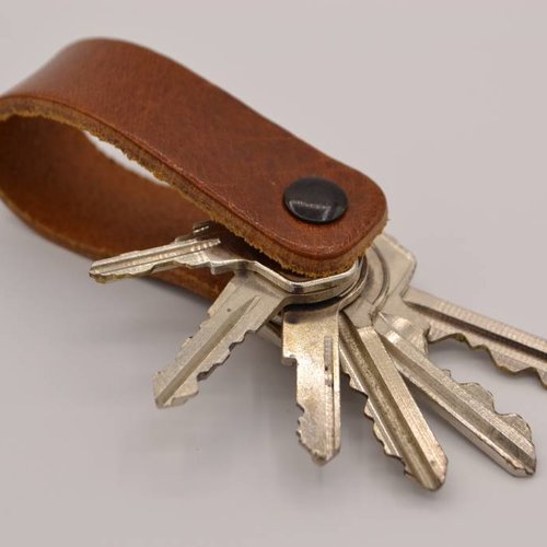 Cognac echt lederen sleutelhanger 