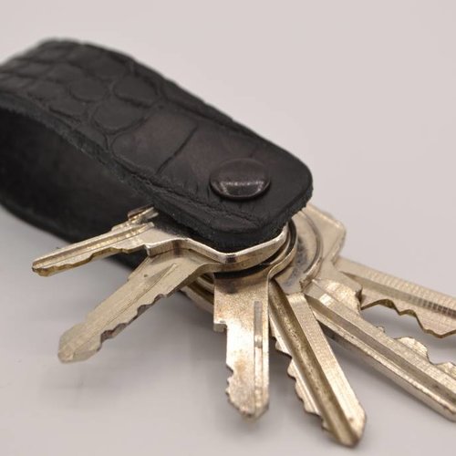 Zwarte  croco echt lederen sleutelhanger 