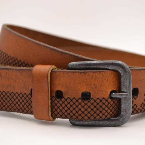4cm cognac riem met ruit design 