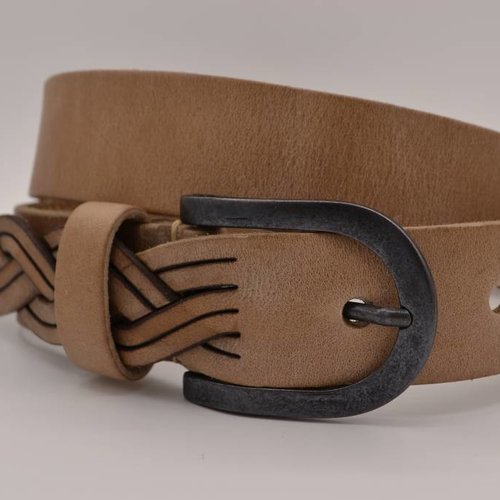Taupe Jeans riem met slingerpunt 