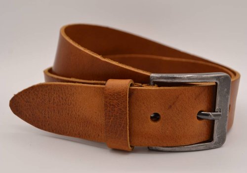 Scotts Bluf cognac italiaans volnerf lederen riem met bronze gesp Scotts Bluf cognac italiaans volnerf lederen riem met bronze gesp