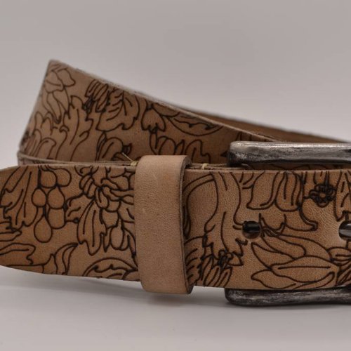 Taupe bloemlaser echt lederen riem 