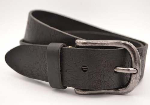 Scotts Bluf Zwarte bloemlaser echt lederen riem Scotts Bluf Zwarte bloemlaser echt lederen riem