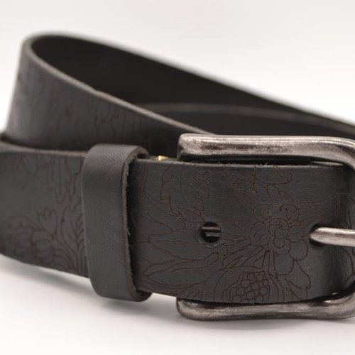 Zwarte bloemlaser echt lederen riem 