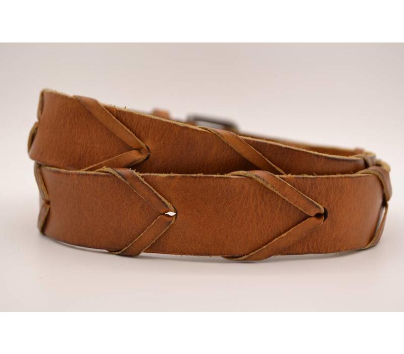 Cognac Scotts Bluf riem van Italiaans topleer -  cognac stoere riem  