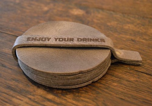 Scotts Bluf Set van 6 echt lederen grijze onderzetters