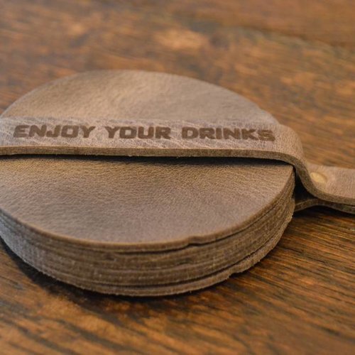Set van 6 echt lederen grijze onderzetters 
